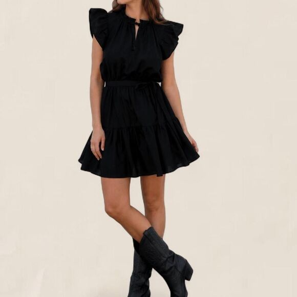 Stark X Dresses & Skirts - STARK X black ruffle tie waist mini dress XS romantic coquette preppy